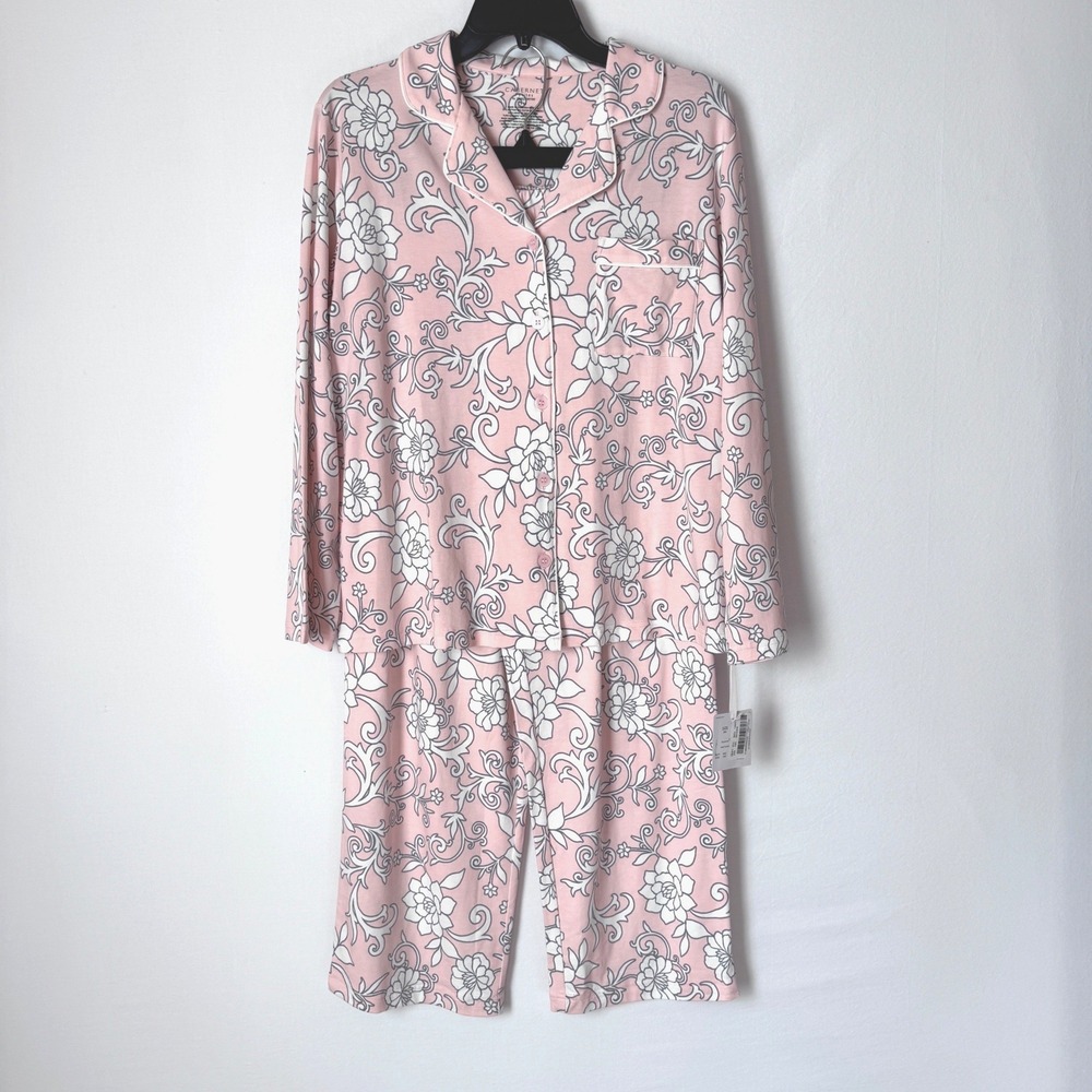 Cabernet Pajama Set Floral Women PM Pink Long Sleeve Button Front